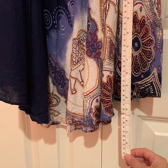 Navy full length elephant-print Thai skirt with elastic waist - Picture 4 of 6